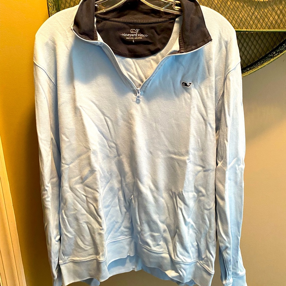 Vineyard vines mens long sleeve light blue quarter zip L - used good condition